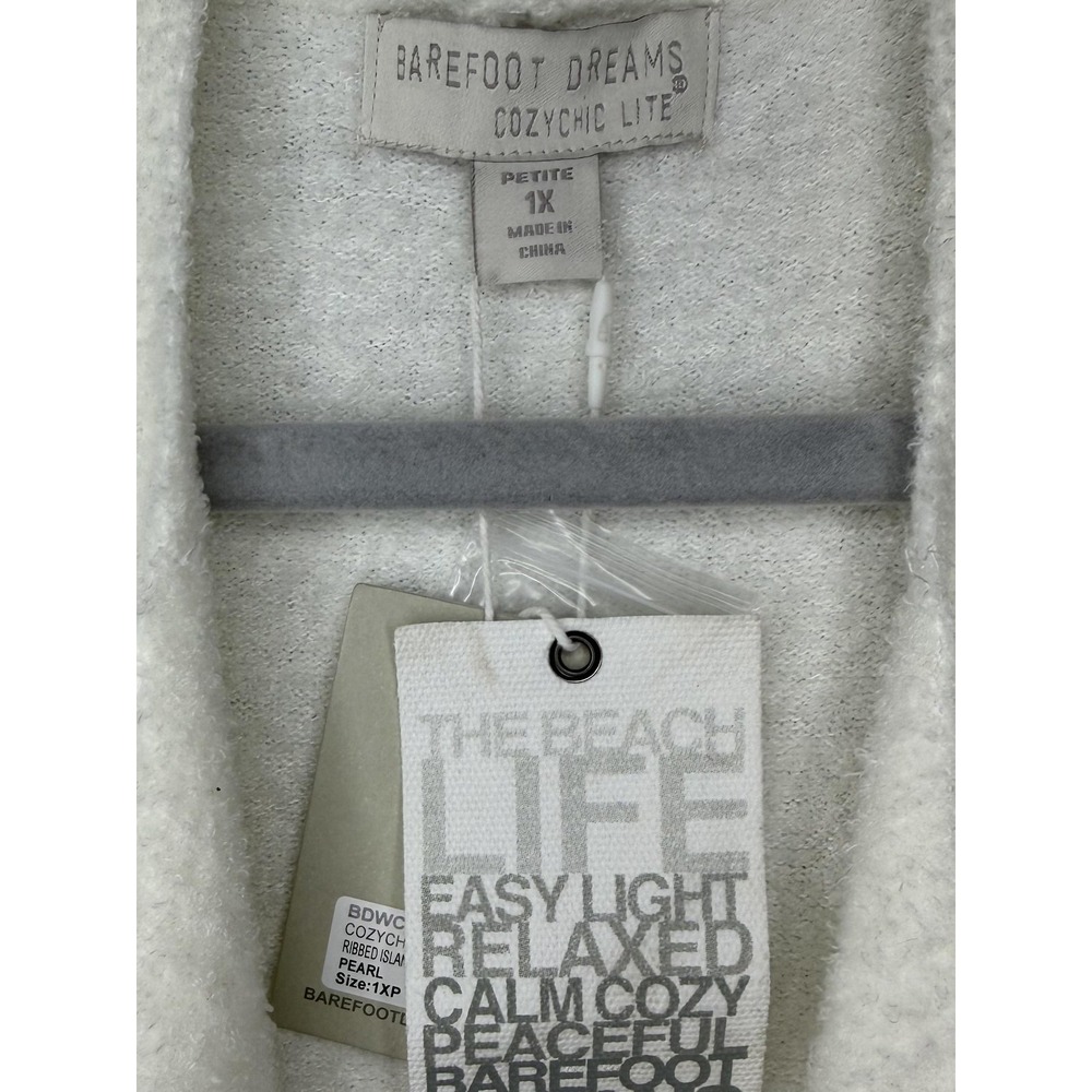 Barefoot Dreams CozyChic Ribbed Island Wrap Cardigan Womens 1X Petite Pearl Open - Picture 7 of 14